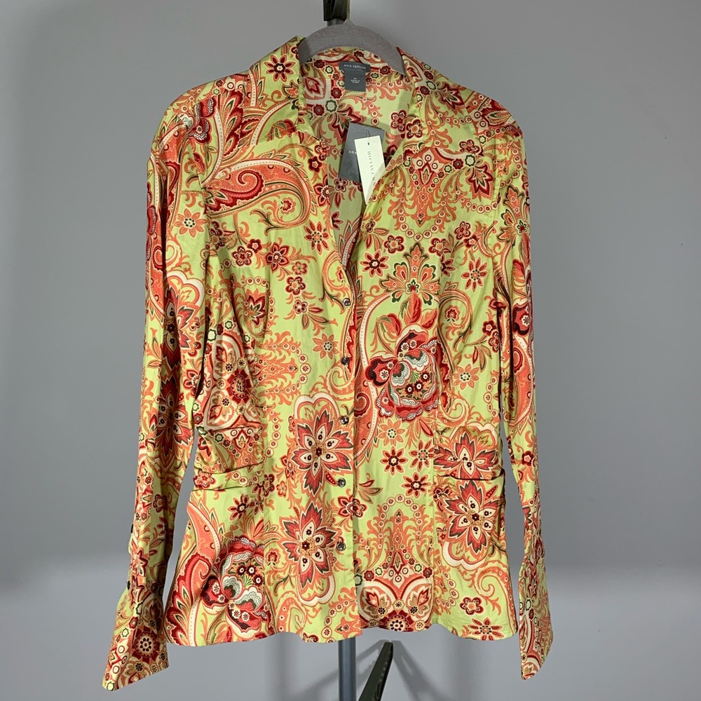 NWT Ann Taylor Button Front Paisley Shirt